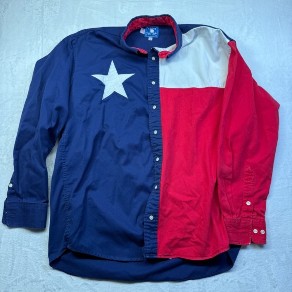 VTG Texas Cotton Shirt Mens Sz LG Texas Flag Button Up USA Made Shirt - Picture 1 of 11